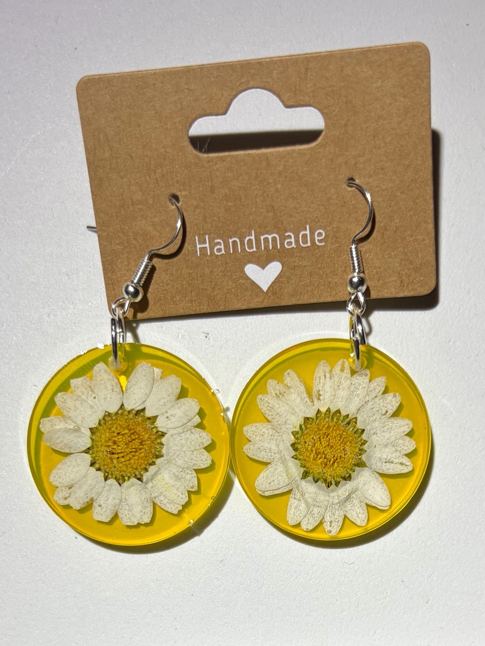 Handmade Yellow Daisy Resin Earrings for Kids
